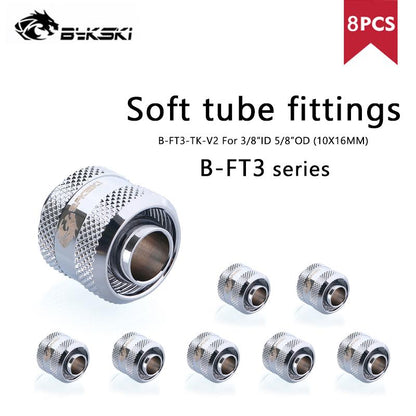 Soft Tube Fitting Bykski Water Cooling Adapter 10x16mm 10x13mm Flexible Pipe, 8pcs/lot, B-FT3-TN-V2, B-FT3-TK-V2