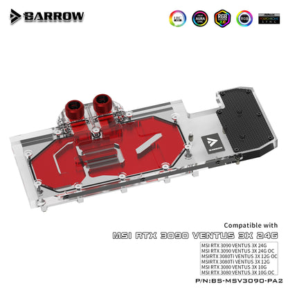 Barrow GPU Water Block Backplane Block For MSI RTX 3090 3080Ti 3080 VENTUS 3X OC, Active Backplate Cooler, BS-MSV3090-PA2 B