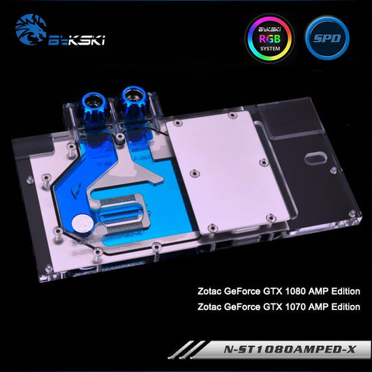 Bykski N-ST1080AMPED-X, Full Cover Graphics Card Water Cooling Block RGB/RBW for Zotec GTX 1080TI/1080 | Water Cooling Block