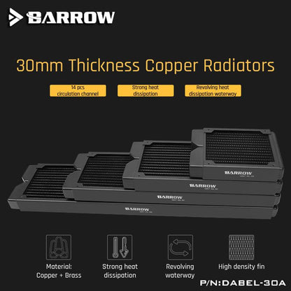Barrow Dabel-30a 360 Copper Radiator 30mm Thickness 14pcs Circulation Channel Suitable For 120mm Fans | Custom Loop Radiator