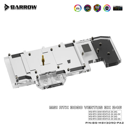 Barrow 3090 3080 GPU Water Block for MSI RTX3090 3080 VENTUS 3X OC, Full Cover ARGB GPU Cooler, BS-MSV3090-PA
