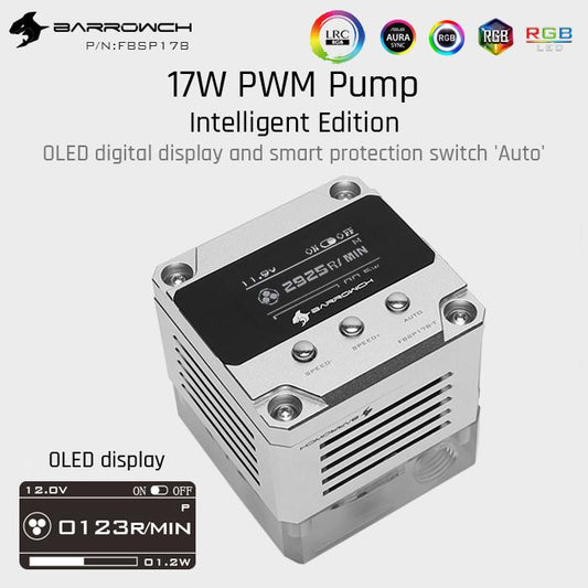 Barrow ch FBSP17B, 17W PWM Intelligent Pump, OLED Digital Display, DDC Series, Manual And PWM Speed | Water Cooling Pump