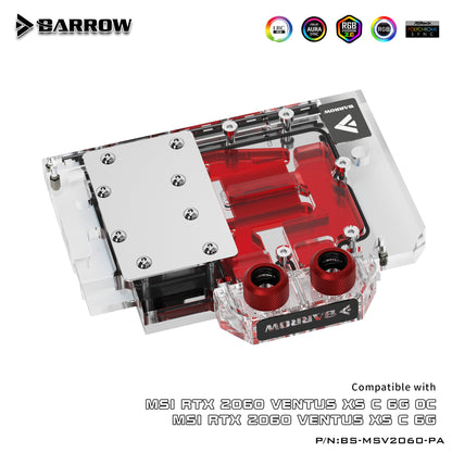 Barrow BS-MSV2060-PA, Full Cover Graphics Card Water Cooling Blocks,For MSI RTX2060 Ventus X5 C 6G OC