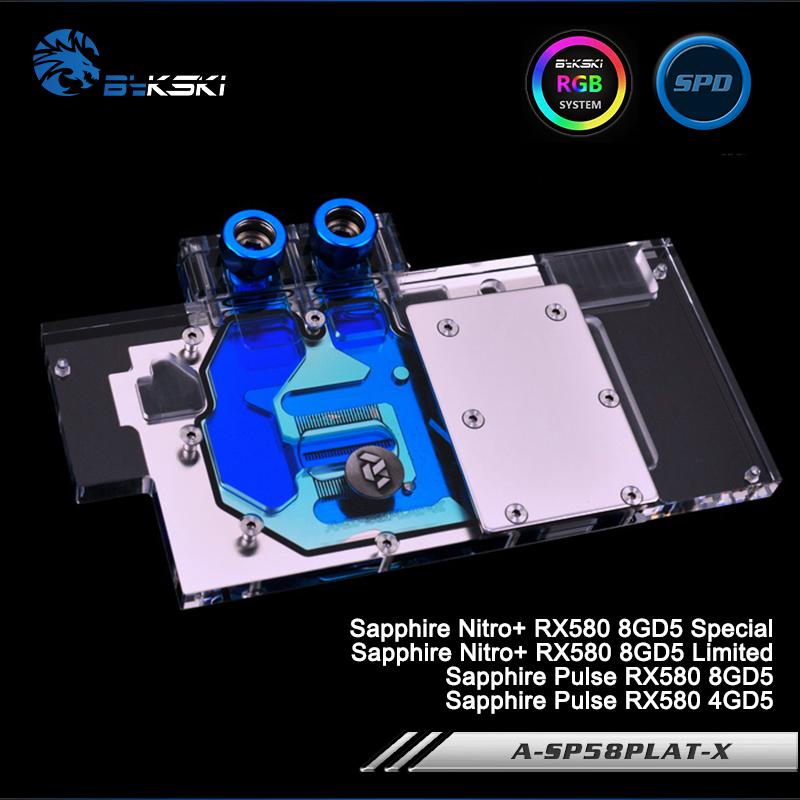 Bykski A-SP58PLAT-X, bloc de refroidissement par eau de carte graphique à couverture complète pour Sapphire Nitro + RX580 spécial/limité, Pulse RX580 4G/8GD5 