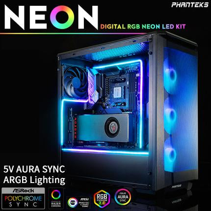 PHANTEKS NEON 5v ARGB Lighting Strip for Decorative Chassis PC Case Motherboard Cooler Fan with 5V AURA SYNC to Mobo, PH-NELEDKT