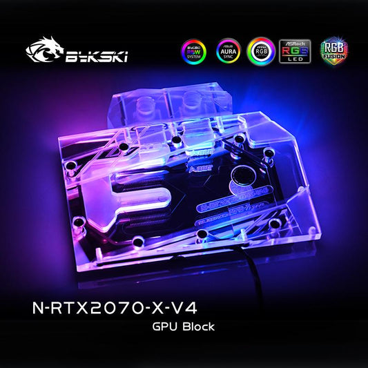 Bykski N-RTX2070-X-V4 Bloc de refroidissement par eau GPU pour NVIDIA RTX2070 Founder Edition, 2060 Super Founder Edition