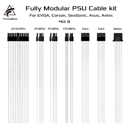 FormulaMod Fm-DYXZ, Fully Modular PSU Cable Kit, 18AWG Silver Plated, Kit For EVGA, Corsair, SeaSonic, Asus, Antec Modular PSU