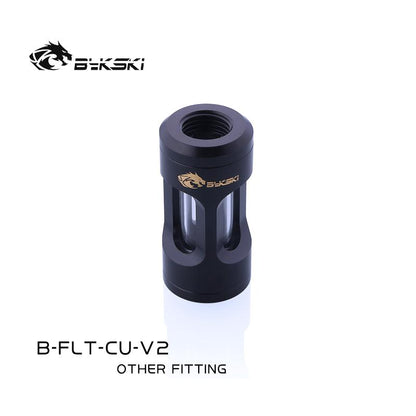 Bykski B-FLT-CU-V2, Full Copper Cover Filters, Acrylic Body, G1/4 Double Inner Thread, Metal Filters,