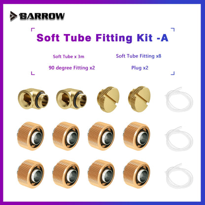 BARROW Fitting Kit Set of Soft tube,10*13,10*16 mm, tube fitting 90 degree, Plug, For Computer Water Cooling,BA-STKA