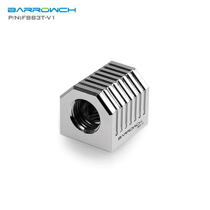Barrowch FBB3T-V1, Silver Cubical 3-Way Adapter Fittings, New Style, G1/4 3 Way Fittings