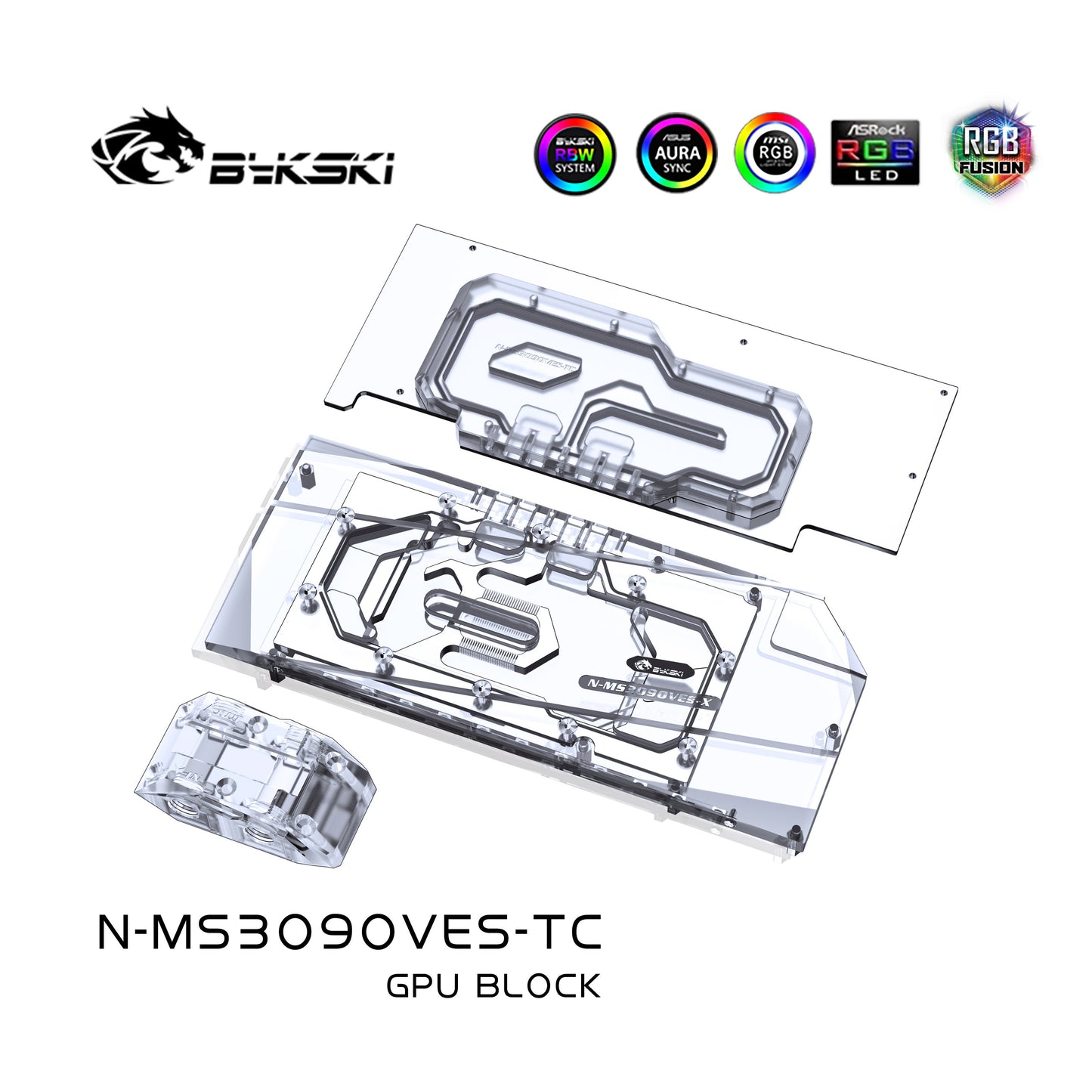 Bloc GPU Bykski avec refroidisseur de refroidissement par eau de fond de panier de voies navigables actives pour MSI RTX 3090 3080 Ventus N-MS3090VES-TC