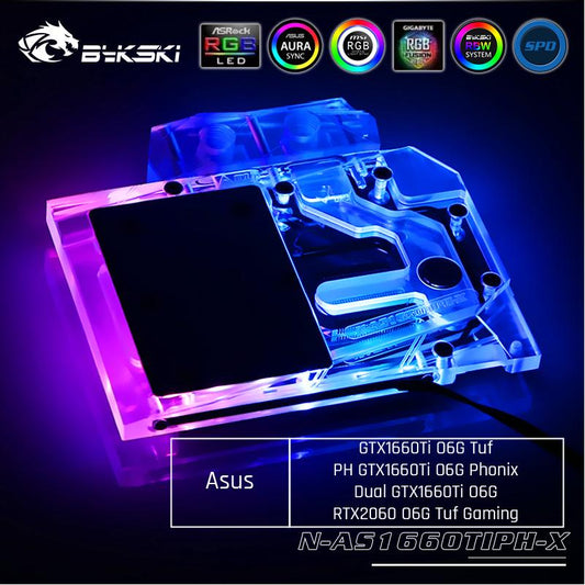 Bykski Full Cover Graphics Card Water Cooling Block, For Asus GTX 1660 Ti TUF/Phoinx, 2060 TUF Gaming, N-AS1660TIPH-X