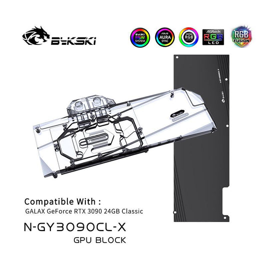 Bloc d'eau Bykski N-GY3090CL-X, pour carte GPU classique GALAX RTX 3090 24GB, avec refroidissement par eau de radiateur en cuivre de fond de panier 
