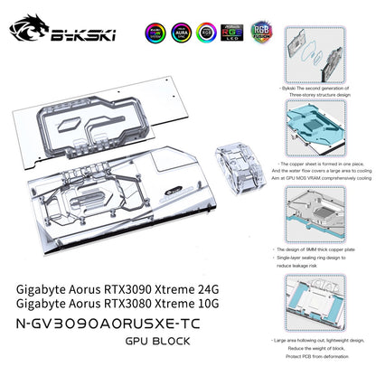Bloc d'eau GPU Bykski avec refroidisseur de fond de panier de voie navigable actif pour Gigabyte Aorus RTX 3090 3080 Xtreme N-GV3090AORUSXE-TC