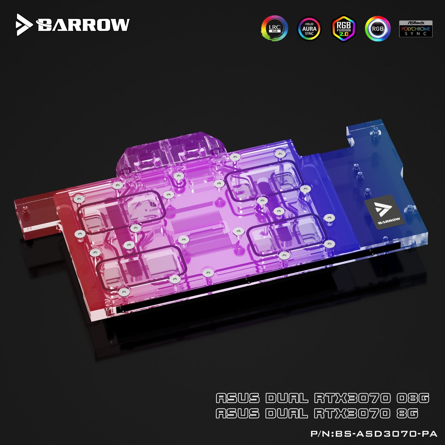 Barrow 3070 GPU Water Block for ASUS DUAL 3070, Full Cover ARGB GPU Cooler, BS-ASD3070-PA