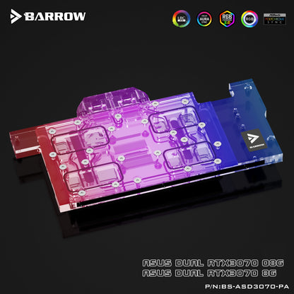 Barrow 3070 GPU Water Block for ASUS DUAL 3070, Full Cover ARGB GPU Cooler, BS-ASD3070-PA