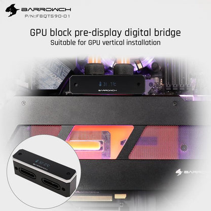 Barrowch FBQTS90-01, Digital Display Bridge For Barrow GPU Block, Vertical Dedicated 90 Degree Bridge Connector