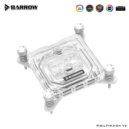 Barrow LTYK3-04-V2, For Intel Lga115x CPU Water Blocks, LRC RGB v2 Acrylic Microcutting Microwaterway | Liquid Cooling Block