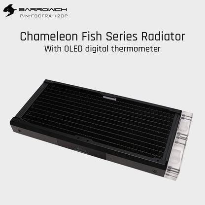 Barrow ch FBCFRX-240 Chameleon Fish Modular 240mm Radiator With OLED Display Acrylic/POM Inlet Module | Custom Loop Radiator