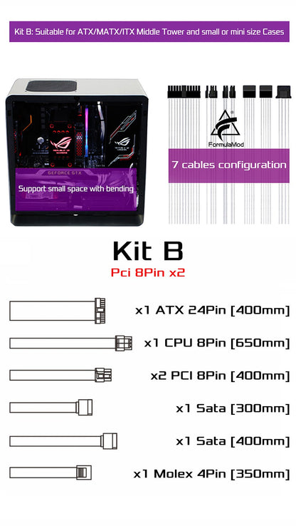 FormulaMod CORSAIR Fully Modular PSU Cable Kit, 18AWG Sleeved, Kit For Corsair Modular PSU, Fm-BZMZ [Please check compatibility]