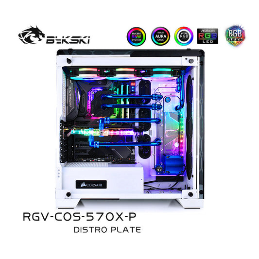 Bykski Distro Plate Kit For CORAIR 570X Case, 5V A-RGB Complete Loop For Single GPU PC Building, Water Cooling Waterway Board, RGV-COS-570X-P