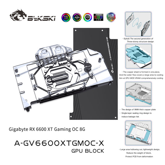 Bloc d'eau GPU Bykski pour Gigabyte RX 6600 XT Gaming OC 8G, couverture complète avec refroidisseur de refroidissement par eau pour PC de plaque arrière, A-GV6600XTGMOC-X