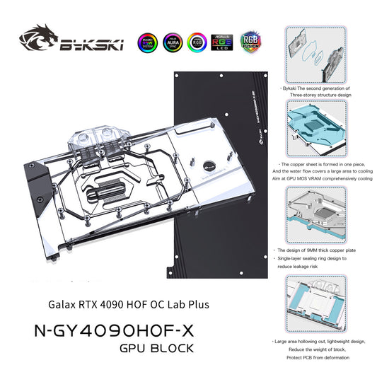 Bykski GPU Water Block For Galax RTX 4090 HOF OC Lab Plus, Full Cover With Backplate PC Water Cooling Cooler, N-GY4090HOF-X