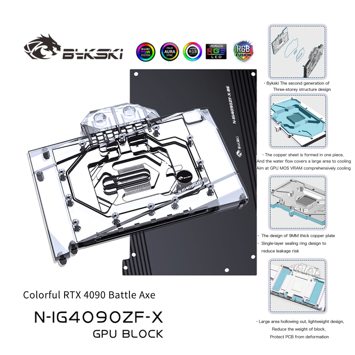 Bykski GPU Water Block For Colorful RTX 4090 Battle Axe, Full Cover With Backplate PC Water Cooling Cooler, N-IG4090ZF-X