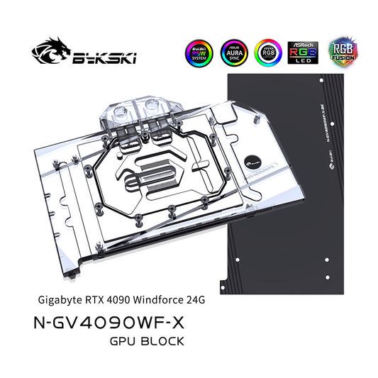 Bloc d'eau GPU Bykski pour Gigabyte RTX 4090 Windforce 24G, couverture complète avec refroidisseur de refroidissement par eau pour PC de plaque arrière, N-GV4090WF-X 