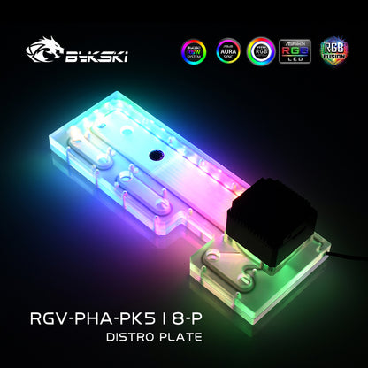 Bykski Distro Plate Kit For Phanteks PK518/600S P500/600A Case, 5V A-RGB Complete Loop For Single GPU PC Building, Water Cooling Waterway Board, RGV-PHA-PK518-P