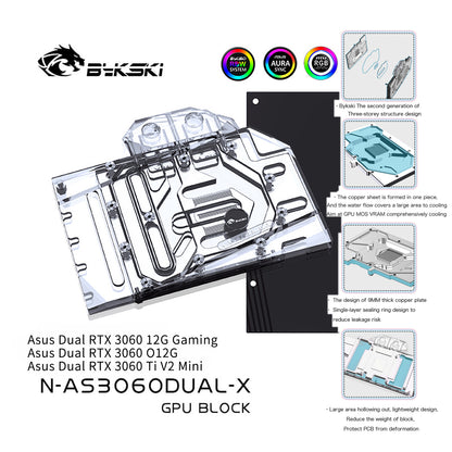 Bykski GPU Block For Asus Dual RTX 3060 12G Gaming / 3060Ti V2 Mini,  With Backplate GPU Water Cooling Cooler, N-AS3060DUAL-X