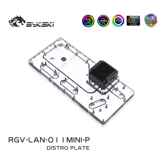 Plaque de distribution Bykski pour boîtier Lian Li O11D Mini (O11 Mini), pompe DDC combinée de carte de voie navigable acrylique, 5V A-RGB, RGV-LAN-O11MINI-P 