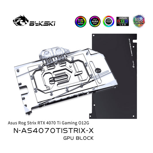 Bykski GPU Water Block pour Asus Rog Strix RTX 4070 Ti Gaming O12G, couverture complète avec plaque arrière refroidisseur de refroidissement par eau PC, N-AS4070TISTRIX-X