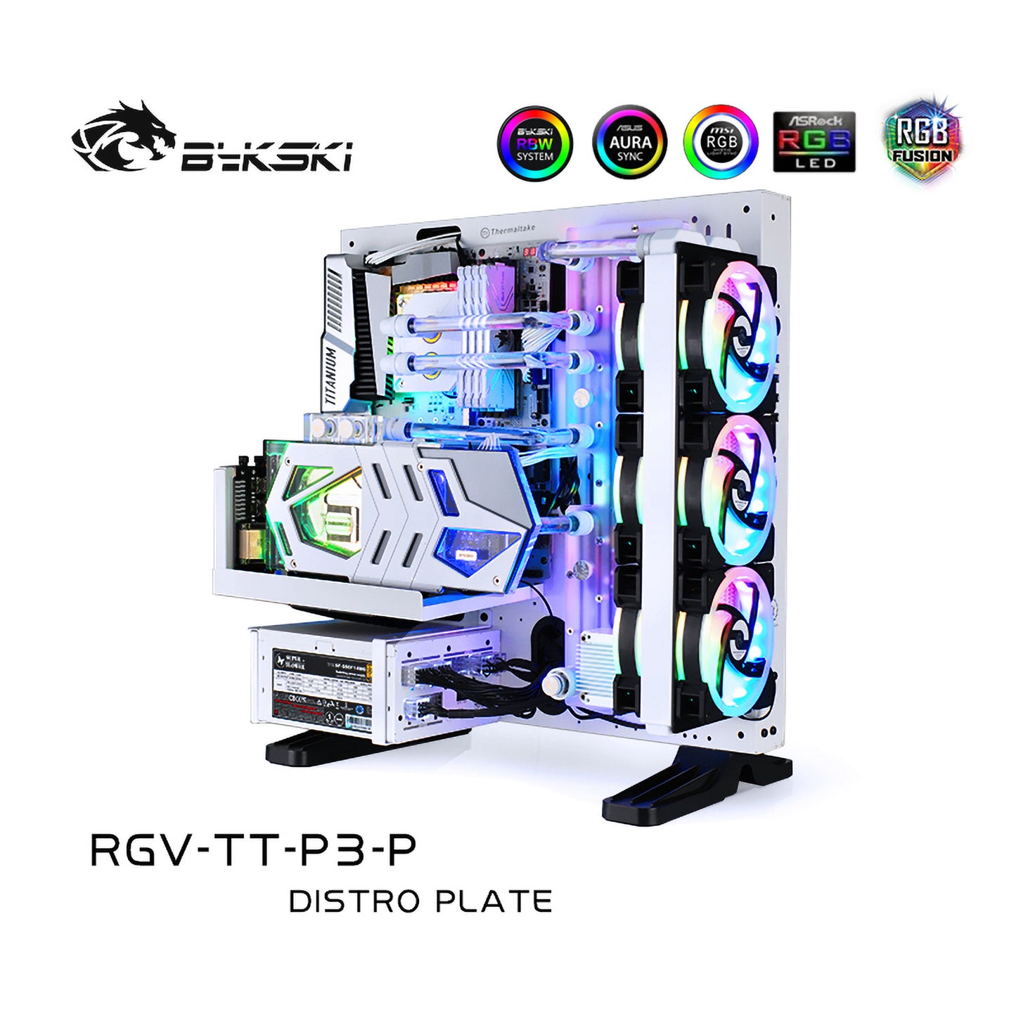 Bykski Distro Plate Kit For TT Core P3 Case, 5V A-RGB Complete Loop For Single GPU PC Building, Water Cooling Waterway Board, RGV-TT-P3-P