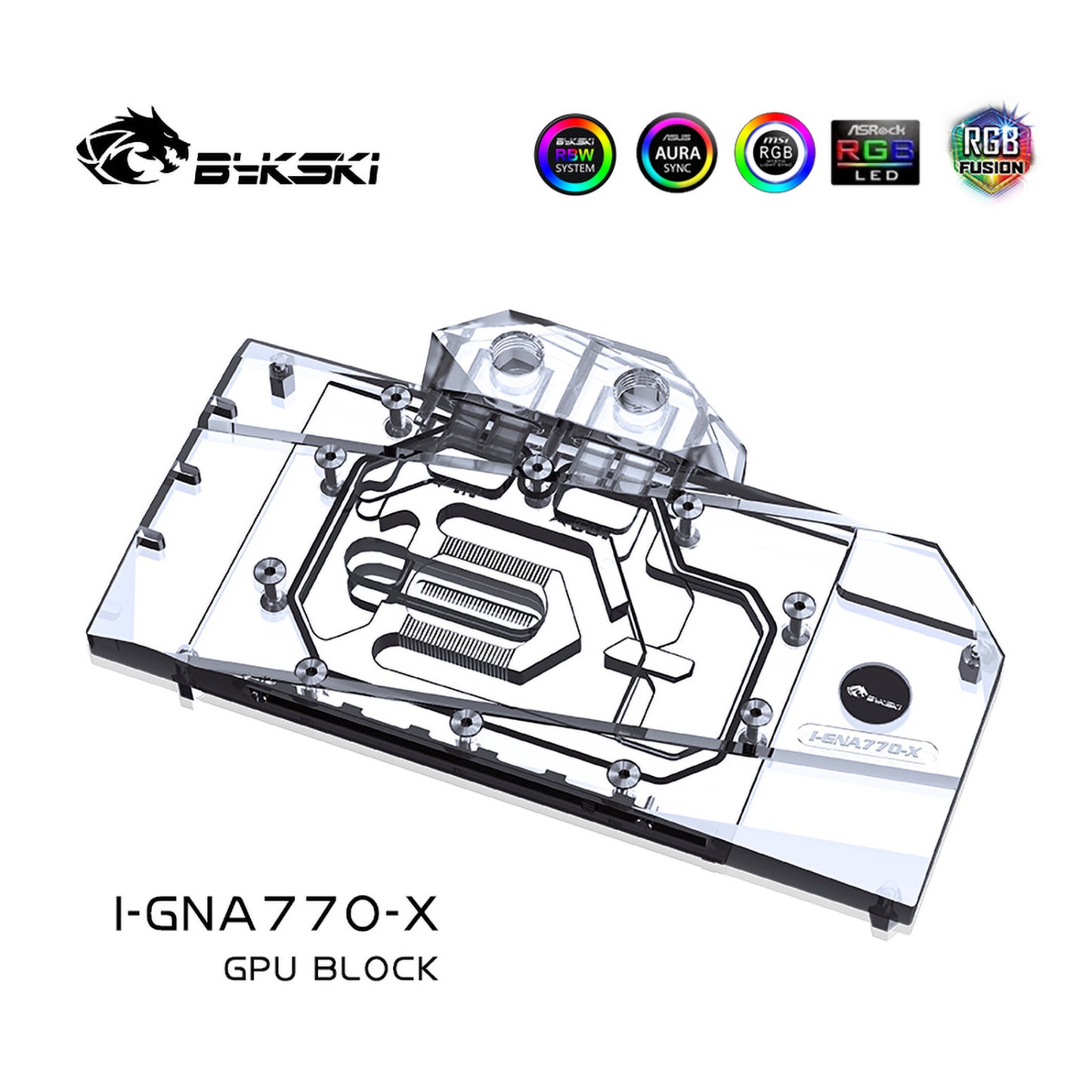 Bloc d'eau GPU Bykski pour Gunnir Intel Arc A770 Flux 8G OC, couverture complète avec refroidisseur de refroidissement par eau pour PC de plaque arrière, I-GNA770-X 