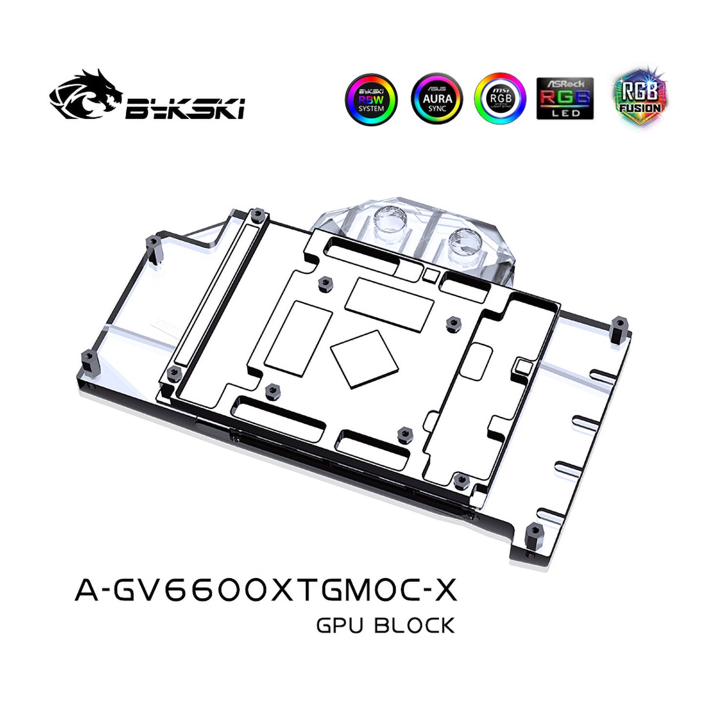 Bykski GPU Water Block For Gigabyte RX 6600 XT Gaming OC 8G, Full Cover With Backplate PC Water Cooling Cooler, A-GV6600XTGMOC-X