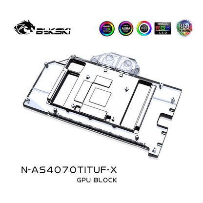 Bykski GPU Water Block For Asus TUF / Dual RTX 4070 Ti / 4070 Super Gaming, Full Cover With Backplate PC Water Cooling Cooler, N-AS4070TITUF-X