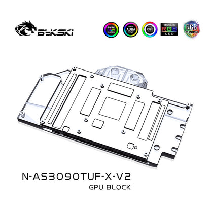 Bykski GPU Bloc de refroidissement par eau pour Asus TUF RTX3090 3080Ti 3080 Gaming, couverture complète avec plaque arrière Refroidisseur d'eau PC, N-AS3090TUF-X-V2