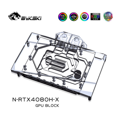 Bykski GPU Water Block For Inno3D / Galax / Gainward / AIC(Reference) RTX 4080, Full Cover With Backplate PC Water Cooling Cooler, N-RTX4080H-X
