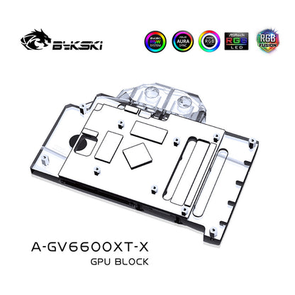 Bykski GPU Water Block For Gigabyte RX 6600 XT Eagle, Full Cover With Backplate PC Water Cooling Cooler, A-GV6600XT-X