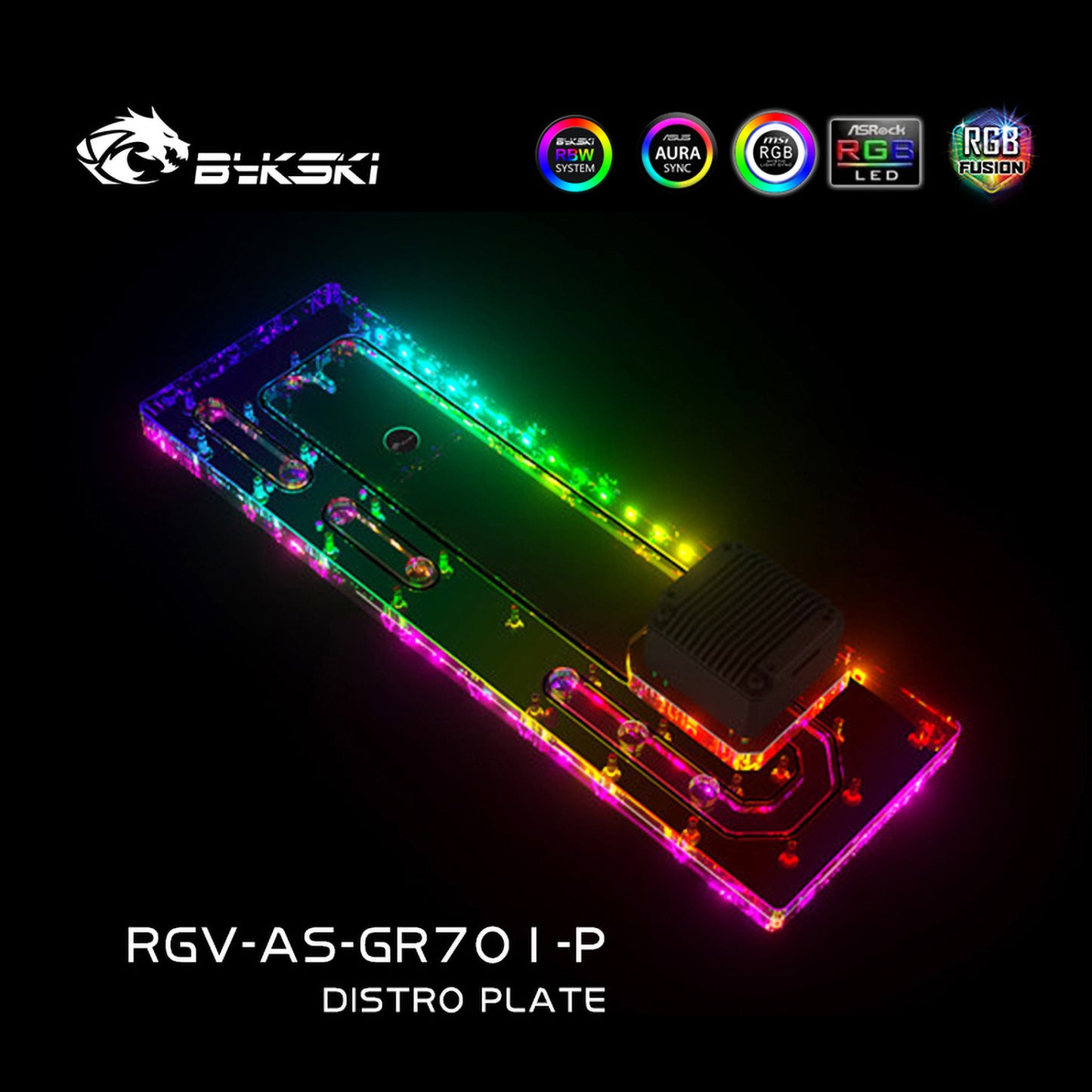 Bykski Distro Plate For Asus GR701 Case, Acrylic Waterway Board Combo DDC Pump, 5V A-RGB, RGV-AS-GR701-P