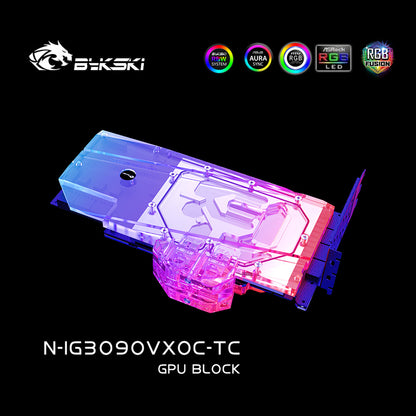 Bykski GPU Block With Active Waterway Backplane Cooler For Colorful iGame RTX 3090 3080Ti 3080 Vulcan / Neptune, Full Cover GPU Water Cooling Cooler Radiator Block N-IG3090VXOC-TC