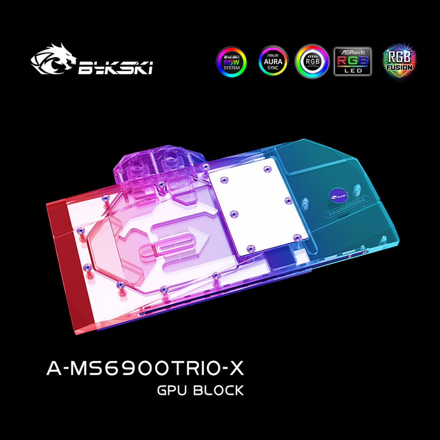 Bloc GPU Bykski pour MSI RX 6900XT 6800XT 6950XT Gaming X Trio, refroidisseur liquide à couverture complète GPU refroidissement par eau A-MS6900TRIO-X 