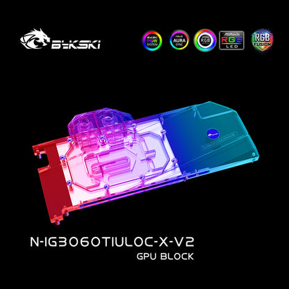 Bloc d'eau Bykski GPU pour coloré iGame RTX 3060/3060Ti Advanced/Ultra OC, couverture complète avec refroidisseur de refroidissement par eau pour PC de plaque arrière, N-IG3060TIULOC-X-V2