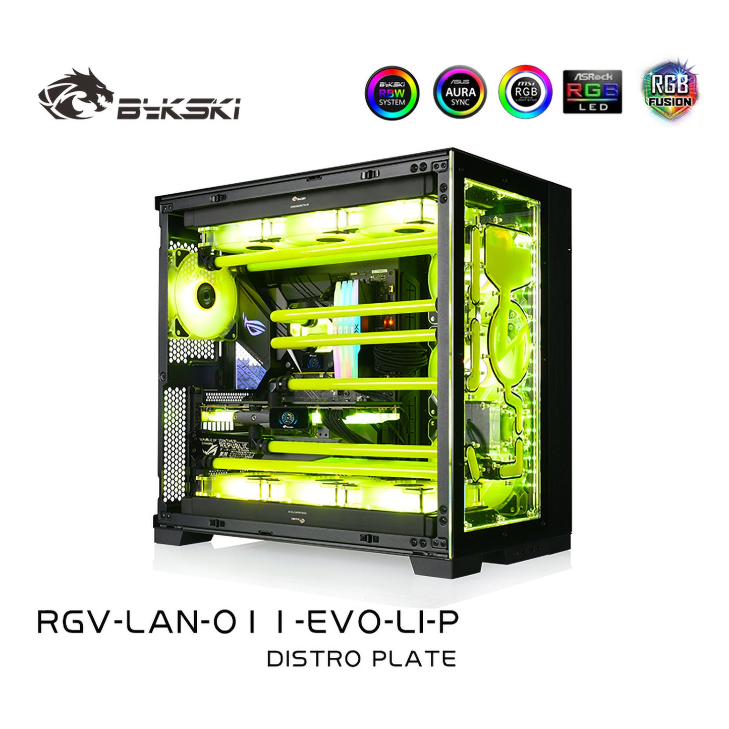 Bykski Front Panel Distro Plate Kit For Lian Li O11 EVO Case, 5V A-RGB Complete Loop For Single GPU PC Building, Water Cooling Waterway Board, RGV-LAN-O11-EVO-LI-P