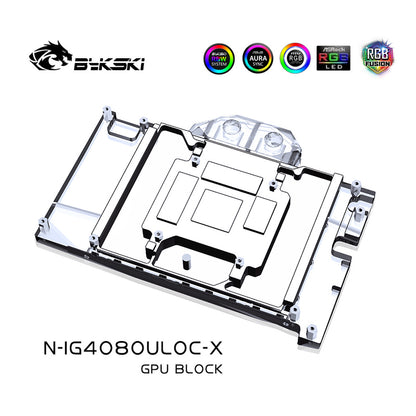 Bloc d'eau GPU Bykski pour iGame RTX 4080 Ultra W OC coloré, couverture complète avec refroidisseur de refroidissement par eau pour PC de plaque arrière, N-IG4080ULOC-X