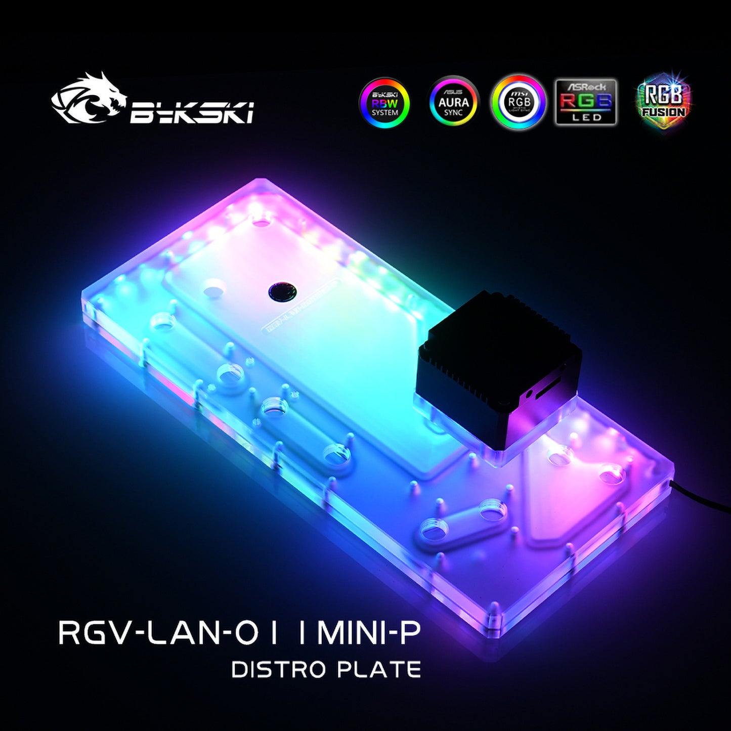 Bykski Distro Plate For Lian Li O11D Mini (O11 Mini) Case, Acrylic Waterway Board Combo DDC Pump, 5V A-RGB , RGV-LAN-O11MINI-P