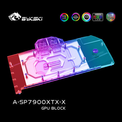 Bloc d'eau GPU Bykski pour Sapphire RX 7900 XTX Nitro +, couverture complète avec refroidisseur de refroidissement par eau PC de plaque arrière, A-SP7900XTX-X 