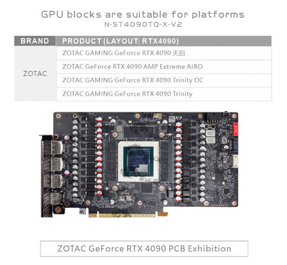 Bloc d'eau GPU Bykski pour Zotac RTX 4090 Apocalypse / AMP Extreme AIRO / Trinity, couverture complète avec refroidisseur de refroidissement par eau pour PC, N-ST4090TQ-X-V2 