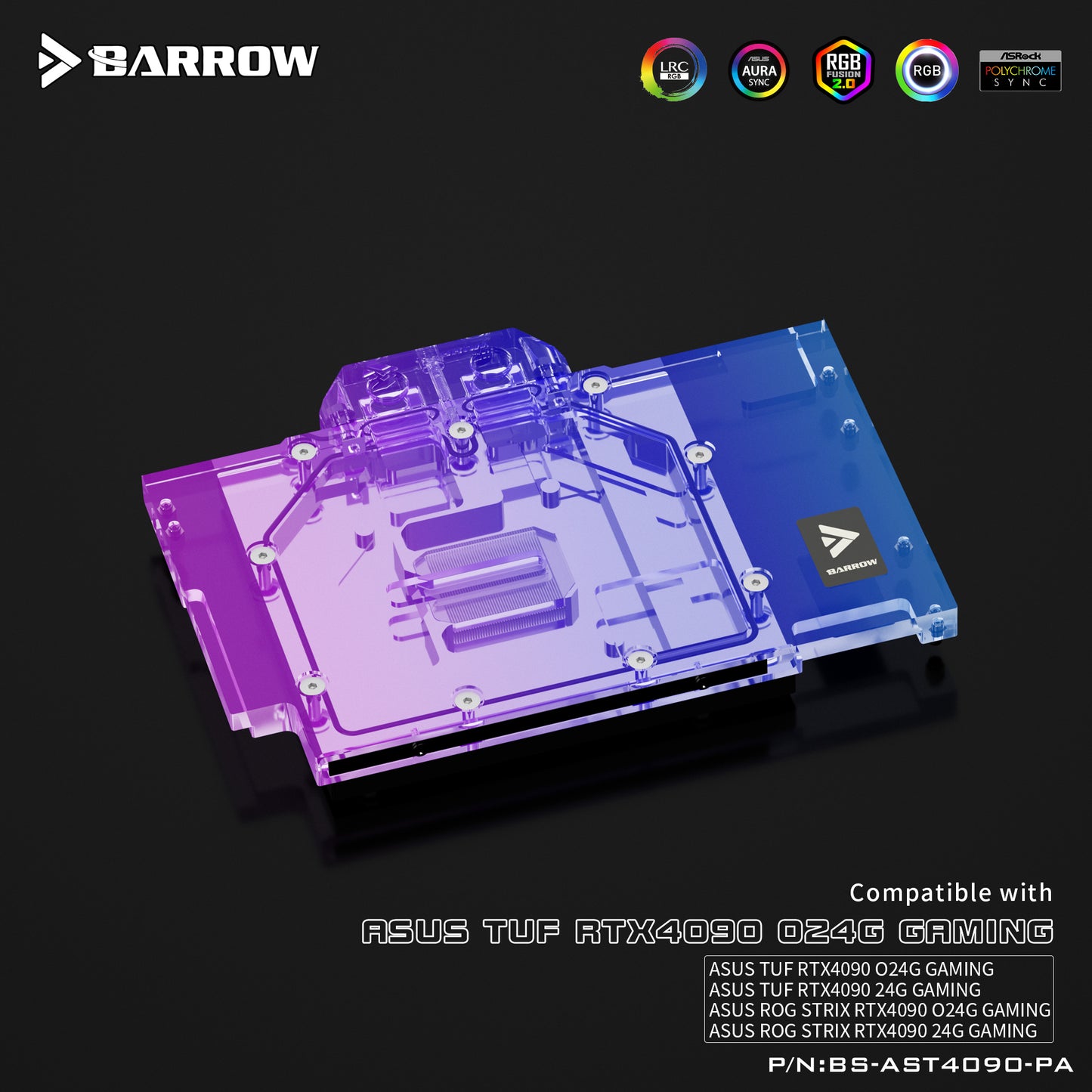Bloc d'eau GPU Barrow pour Asus Tuf / Rog Stirx RTX 4090 O24G / 24G Gaming, couverture complète avec refroidisseur de refroidissement par eau pour PC, BS-AST4090-PA